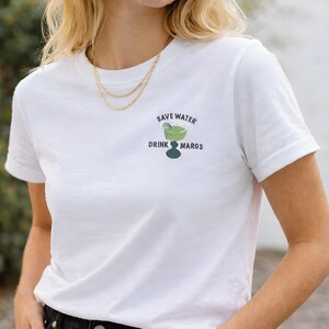 woman wearing funny margarita embroidered t shirt