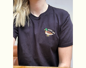 Duck off embroidered white t-shirt | sassy mallard duck tee | cute duck tshirt