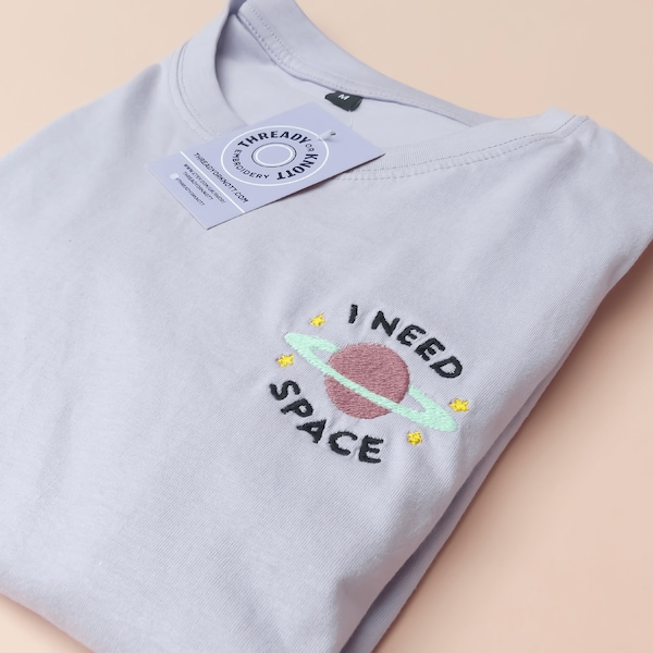 Need Space cute embroidered pastel | lavender purple | t-shirt