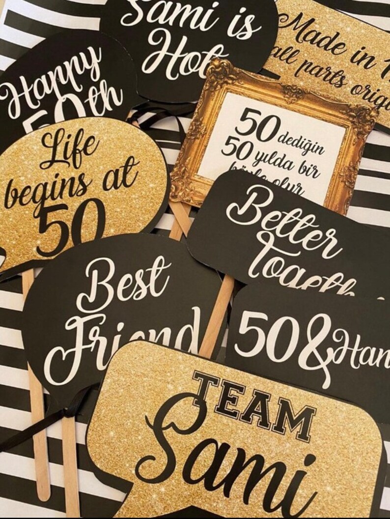 50th Birthday Photo Booth Props: Black and Gold Party Decorations ...