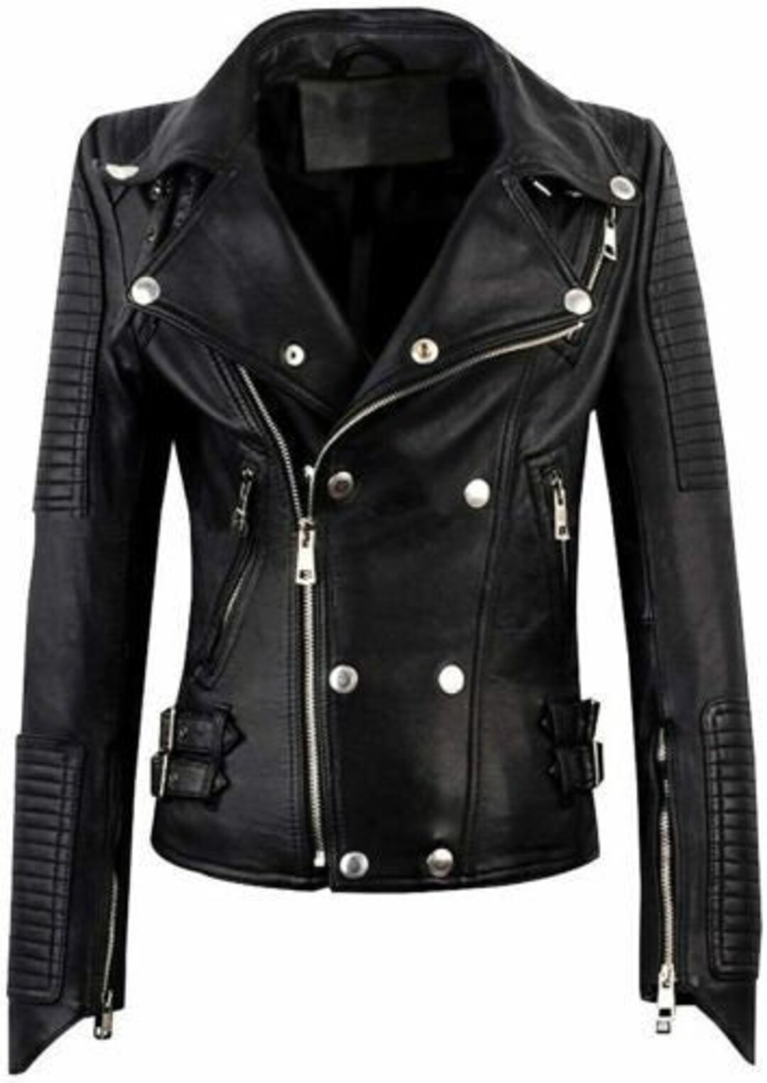 Genuine Leather Women Rivet Motorcycle Short Jacket Female Zipper Coats