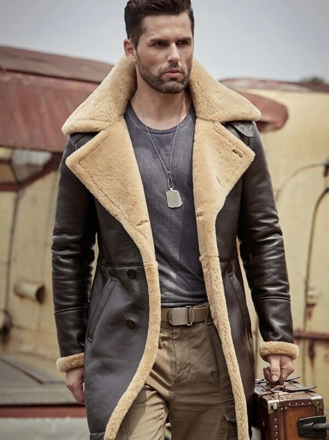 Tom Hardy B3 Shearling Farrier Brown Leather Long Coat - Etsy