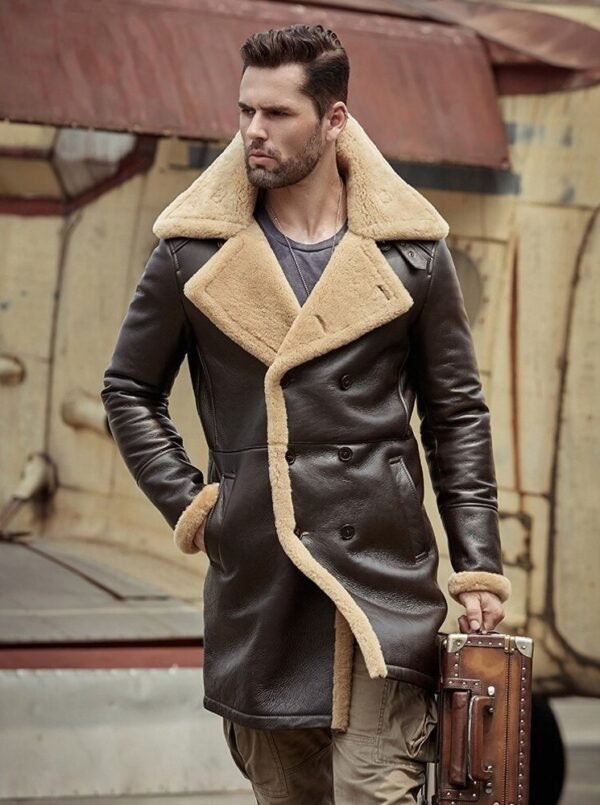 Tom Hardy B3 Shearling Farrier Brown Leather Long Coat - Etsy