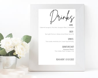 Editable Drink Menu Template – Wedding, Birthday (Instant Download)
