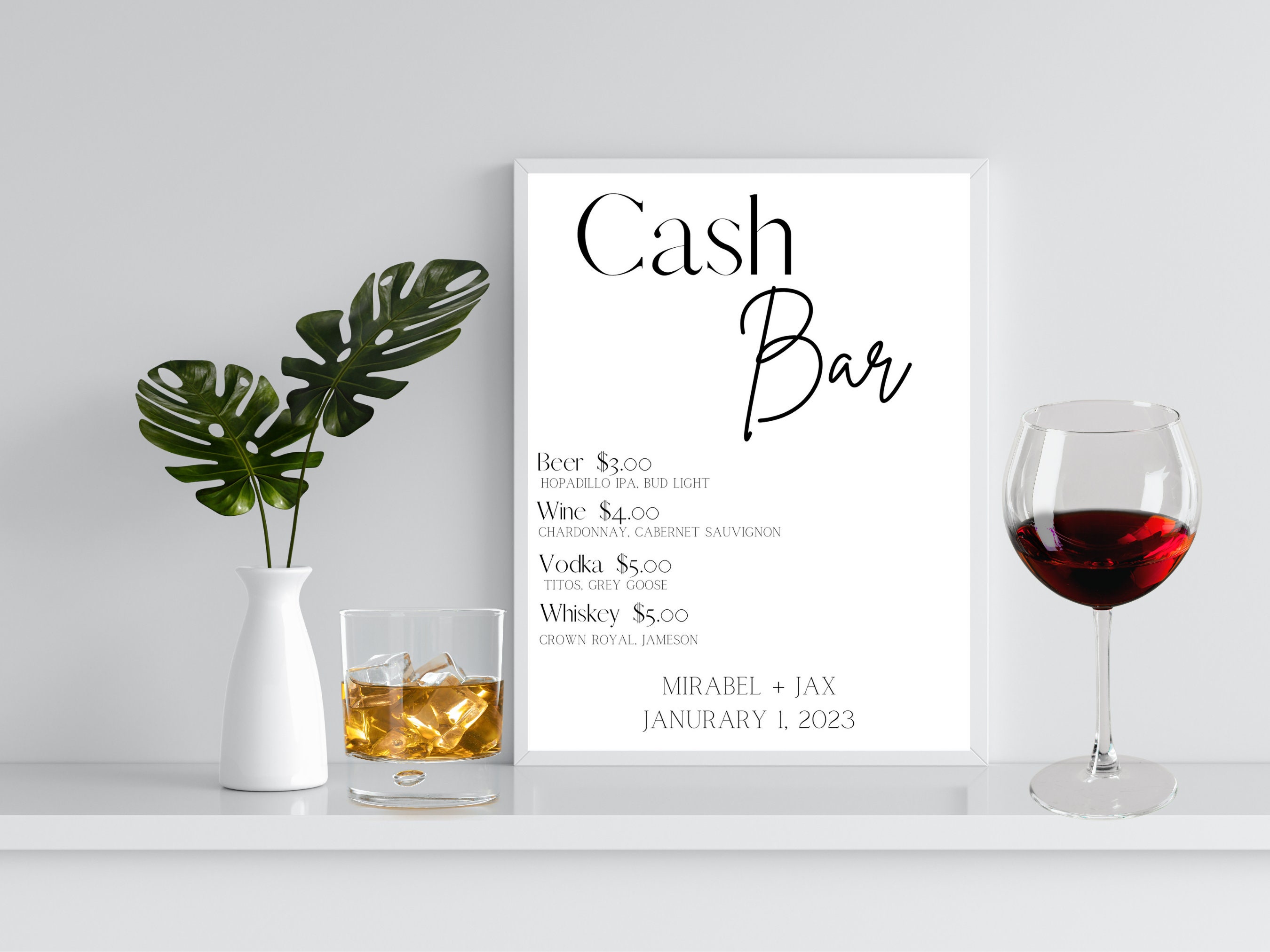 EDITABLE Cash Bar Menu Template for Printing Instant Download Etsy Canada
