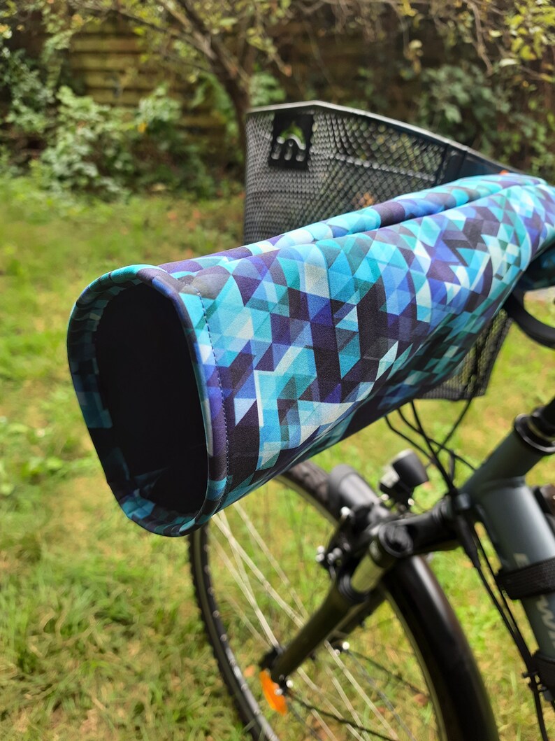 Warm, waterproof bike sleeves and saddle covers in blue tones image 4