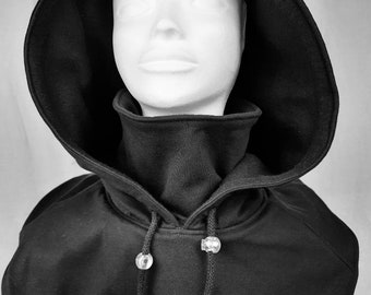 Capuche avec intérieur en polaire: capuche + col + plastron, noir