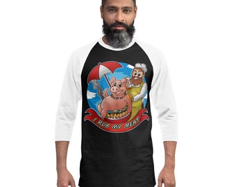 I Rub My Meat 3/4 Sleeve Raglan Shirt, Funny BBQ Shirt