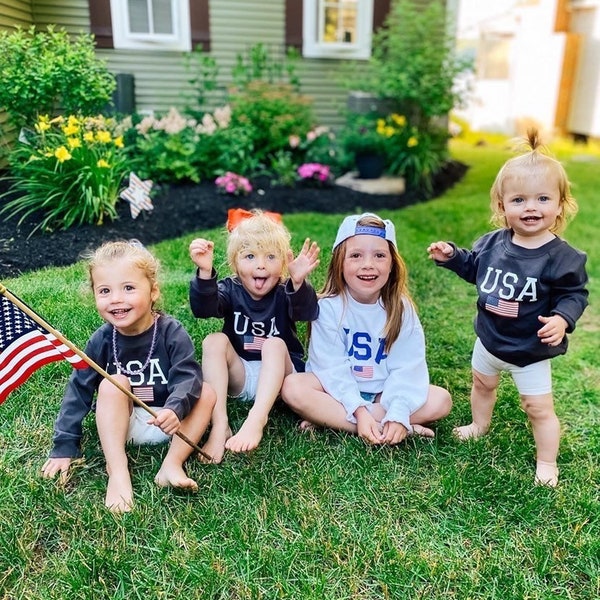 USA Patriotic Organic Pullover | Fourth 4th of July | Baby / Toddler Unisex Sweatshirt | American Flag | Independence Day Kids Outfit