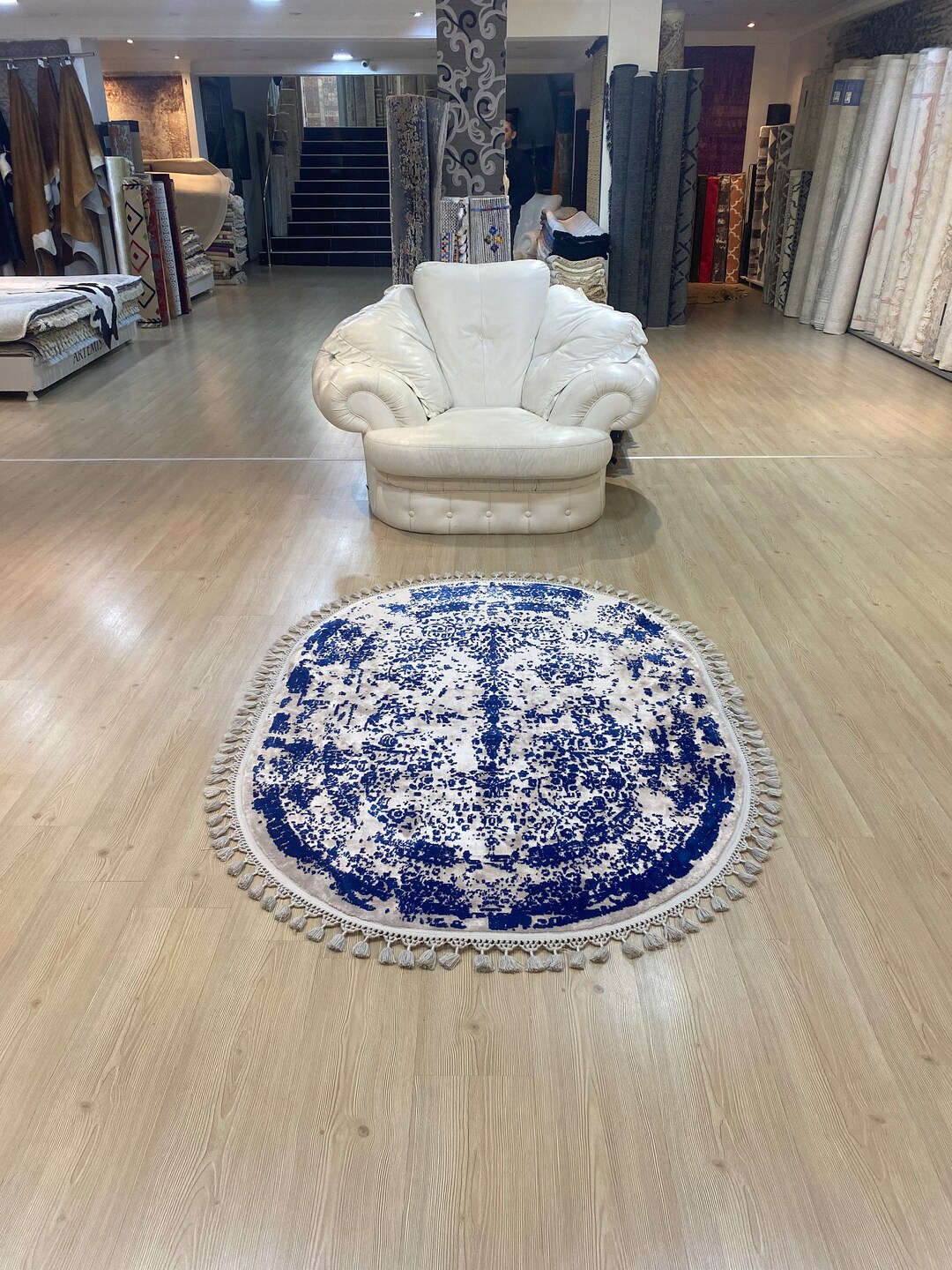 Navy Blue Oval Rug Blue Abstract Rug 4x6 Bamboo Silk Rug Etsy Australia