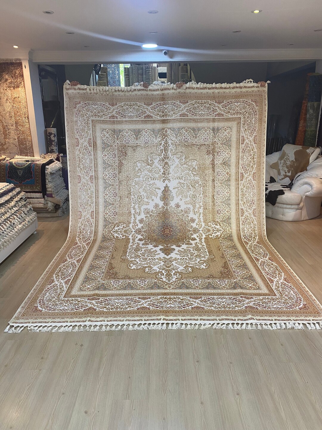 8x11 Persian Silk Carpet Persian Rug Beige Persian Rug Etsy