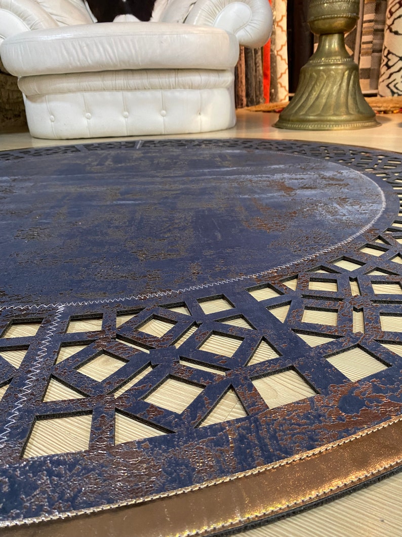 Blue Round Faux Leather 5x5 Round Rug Decorative Rug 5x5 Etsy