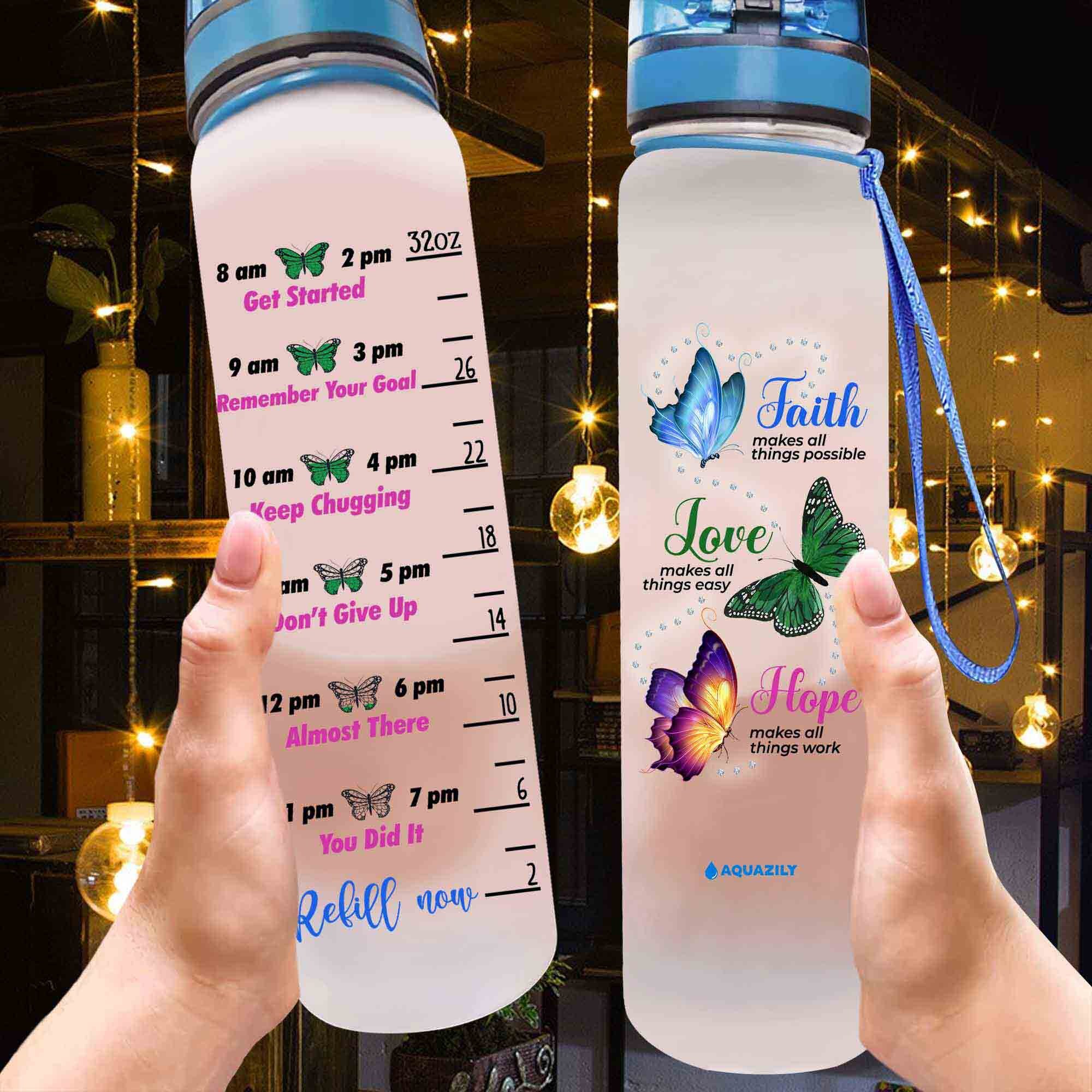 Motivational Water Tracker Bottle Faith Butterfly 32 Oz Fruit Infusion 