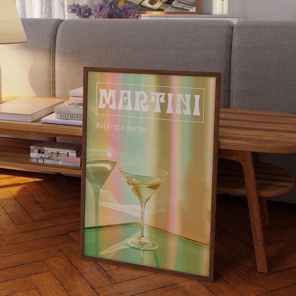 Martini Poster, Alcohol Print, 70s Poster, Psychedelic Art, Funky Wall Decor, Kitchen Wall Art, Preppy Print, Trendy Wall Art, Bar Art Decor