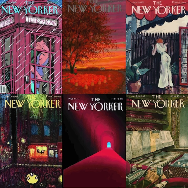 New Yorker Magazine Cover Posters Set Of 6, Magazine Collage Kit, The New Yorker Print, Retro Magazine Posters, Wall Set, DIGITAL DOWNLOAD