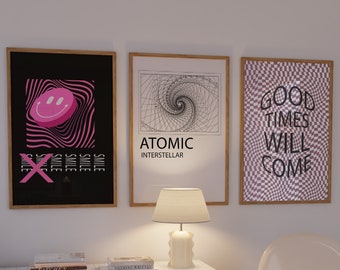 Y2K Psychedelic Wall Art Prints: Groovy Retro Decor (Set of 3) (Digital Download)