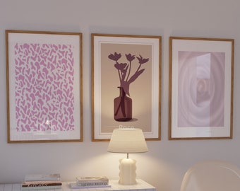Boho conjunto de 3 arte de pared, arte de pared imprimible de Boho, regalo para amigo, conjunto rosa neutro de 3 impresiones, decoración de pared de sala de estar moderna, Boho Neutral