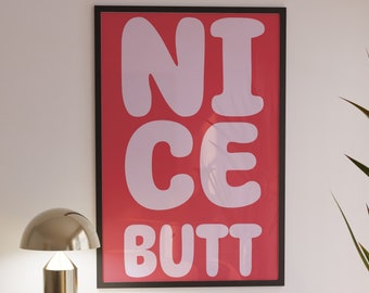 Mooie kont poster, grappige rode toilet poster, retro badkamer kunst, kleedkamer decor, badkamer kunst, lichaam positieve muur decor, muur letters