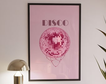 Rosa Discokugel Dekor, Party Poster, Discokugel Poster, Party Poster, Farbverlauf Party Dekor, 70er Jahre Dekor, Psychedelisches Poster, Retro Kunst