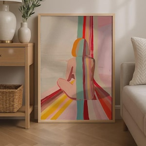 Red Line Art Poster, 70s Wall Print, Red Wall Art, Trendy Print, Woman Poster, Psychedelic Art, Retro Print, Preppy Poster, Trendy Art
