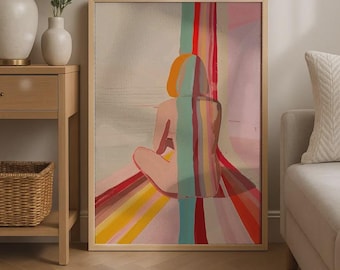 Red Line Art Print: 70s Retro Psychedelic Wall Decor