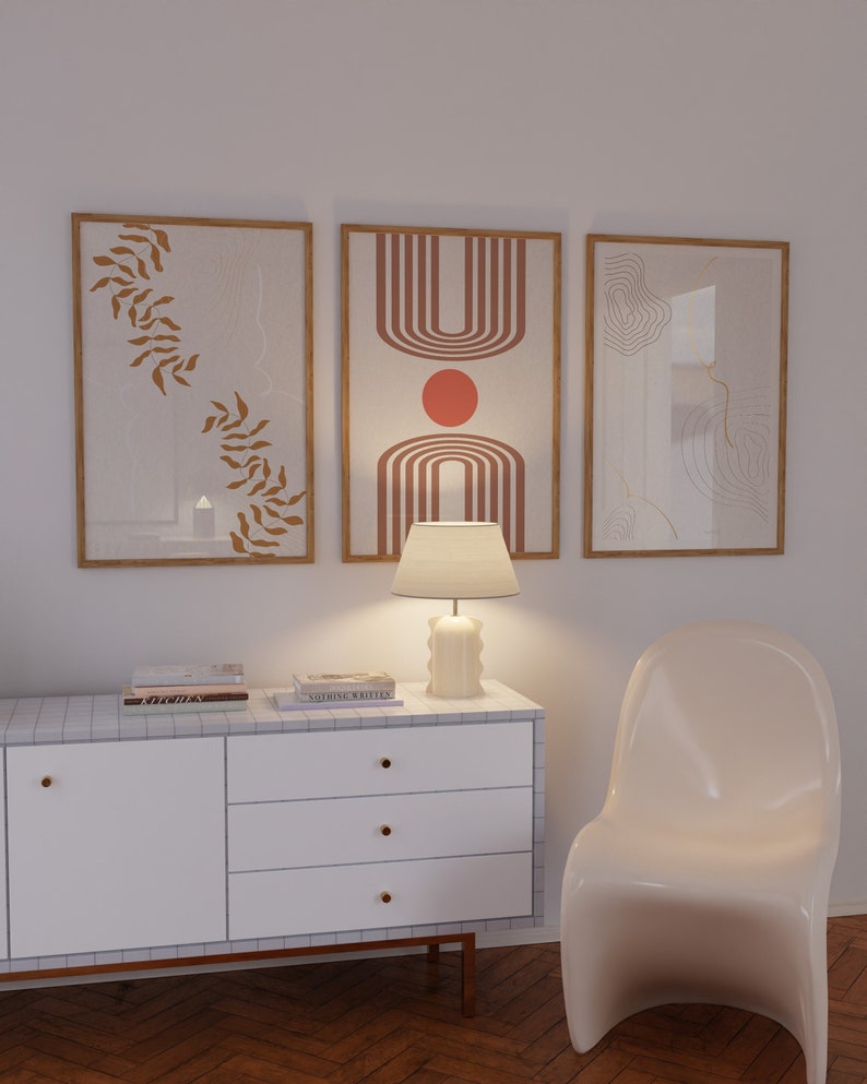 Boho Mid Century Art Print Set of 3, Neutral Modern Wall Art Decor ...