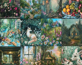 Cottagecore Wall Collage Kit, Fairy Grunge Art Prints (Digital Download)