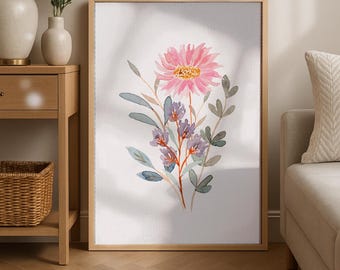 Pastel Floral Print: Watercolor Flower Poster, Cottagecore Wall Art (Digital Download