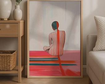 Red Line Art Print: 70s Retro Psychedelic Wall Decor