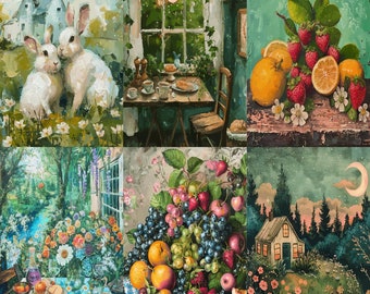 Cottagecore Wall Art Prints, Fairy Grunge Collage Kit (Digital Download)