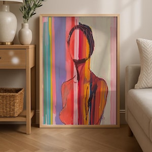 Red Line Art Poster, 70s Wall Print, Red Wall Art, Trendy Print, Woman Poster, Psychedelic Art, Retro Print, Trippy Wall Art, Preppy Poster