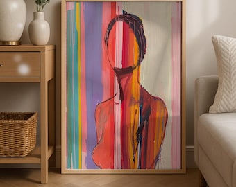 Red Line Art Print: 70s Psychedelic Woman Poster