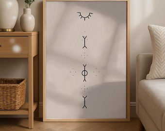 Black and Beige Deq Tattoo Sketch Poster, Traditional Tattoo Print, East Tattoo Art, Kurdish Middle East Tattoo Poster