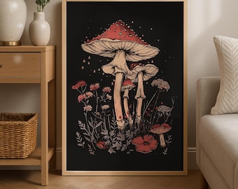 Moody Mushroom Print: Dark Academia Gothic Cottagecore Wall Art (Digital Download