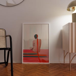 Póster de arte de línea roja, impresión de pared de los años 70, arte de pared rojo, impresión de moda, póster de mujer, arte psicodélico, impresión retro, arte de pared psicodélico, póster preppy