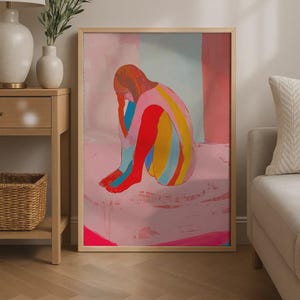 Red Line Art Poster, 70s Wall Print, Red Wall Art, Trendy Print, Woman Poster, Psychedelic Art, Retro Print, Trippy Wall Art, Preppy Poster