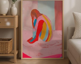 Red Line Art Print: 70s Retro Psychedelic Wall Decor