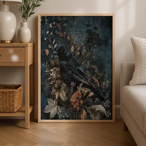 Bird Dark Academia, Cottagecore Art, Forest with Bird Poster, Halloween Poster, Vintage  Moody Printable Wall Art, Dark  Aesthetic, DIGITAL