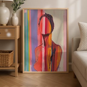 Red Line Art Poster, 70s Wall Print, Red Wall Art, Trendy Print, Woman Poster, Psychedelic Art, Retro Print, Preppy Poster, DIGITAL DOWNLOAD