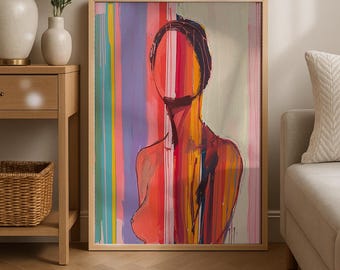 Red Line Art Poster, 70s Wall Print, Red Wall Art, Trendy Print, Woman Poster, Psychedelic Art, Retro Print, Preppy Poster, DIGITAL DOWNLOAD