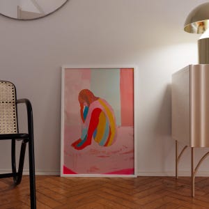Póster de arte de línea roja, impresión de pared de los años 70, arte de pared rojo, impresión de moda, póster de mujer, arte psicodélico, impresión retro, arte de pared psicodélico, póster preppy