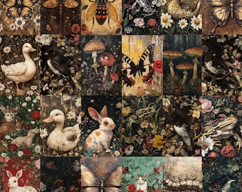 Cottagecore Wall Collage Kit, 72 PCS Vintage Prints (Digital Download)