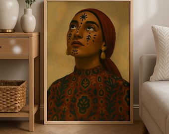 Kurdish | Iraqi Woman Portrait with Deq Tattoos | Middle Eastern Wall Art | Oil Style Print