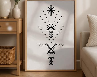 Black and Beige Deq Tattoo Sketch Poster, Kurdish, Traditional Tattoo Print, East Tattoo Art, Middle East Tattoo Poster