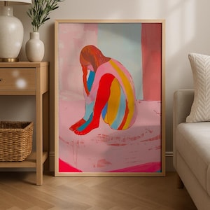Red Line Art Poster, 70s Wall Print, Red Wall Art, Trendy Print, Woman Poster, Psychedelic Art, Retro Print, Preppy Poster, DIGITAL DOWNLOAD