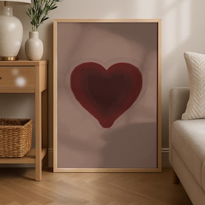 Heart Poster, Living Room Wall Art, 70s Retro Print, Funky Wall Decor, Red Wall Art, Aesthetic Print, Trendy Wall Art, Vintage Decor DIGITAL