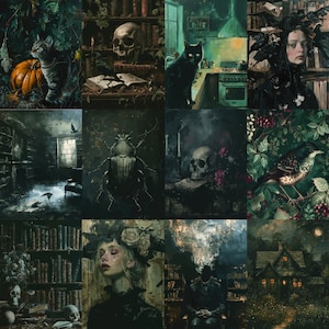 Dark Academia Aesthetic Collage Kit, Vintage Halloween Wall Art Print Set, Wiccan Aesthetic, 12 Pcs, Grunge, Fairy, Dark Academia Aesthetic