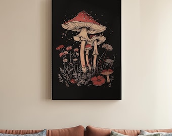 Mushroom Canvas Print: Dark Academia Gothic Floral Wall Art