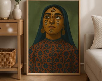 Kurdish Woman Portrait Print: Deq Tattoo Art, Middle Eastern Folk