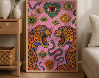 Psychedelic Leopard Print: Pink Preppy Animal Wall Art (Digital Download)